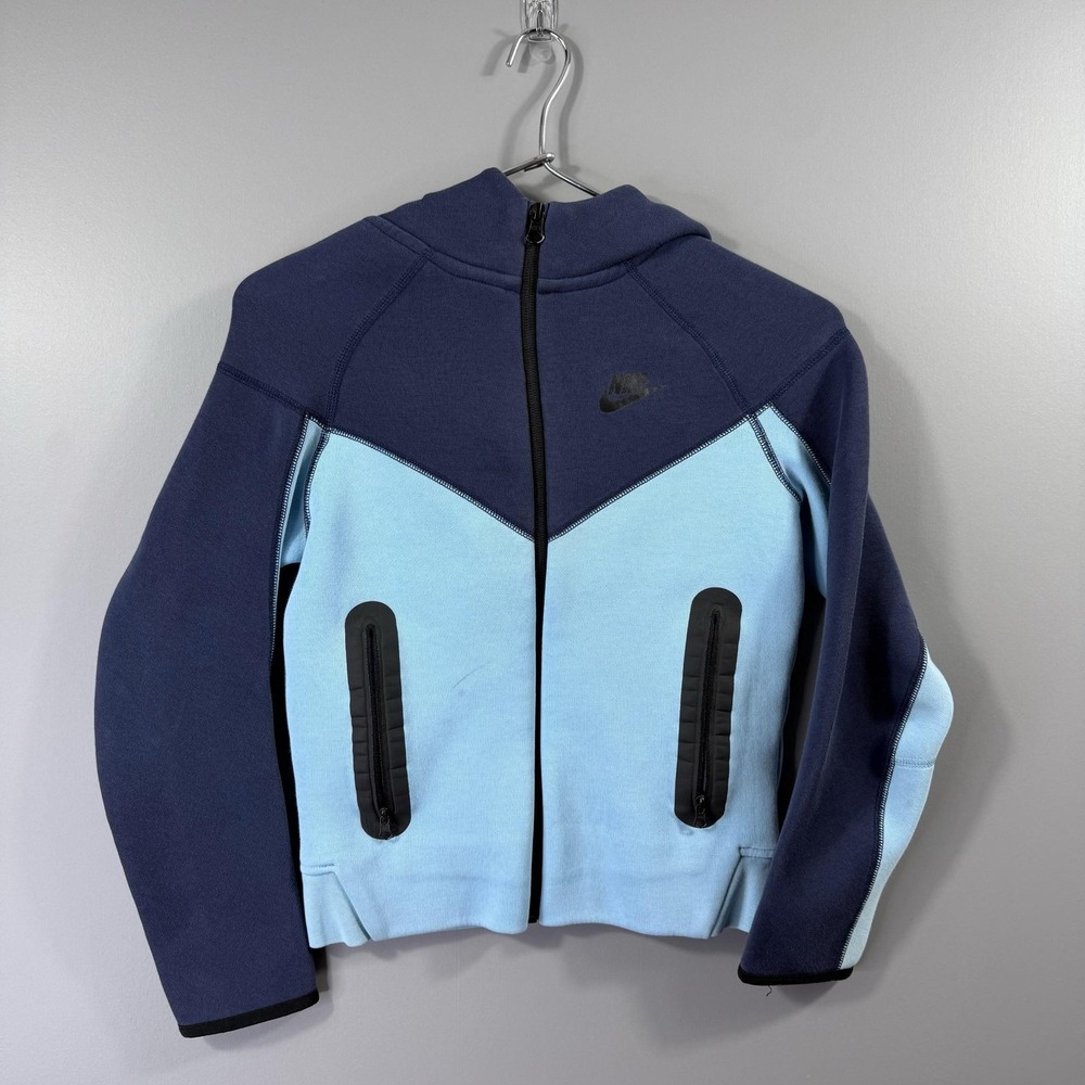 Nike Tech Windrunner Hoodie Kids Small Blue Colorblock Fleece Full Zip Hooded